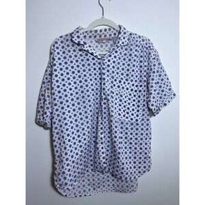 Licorice‎ Vintage Geometric Medallion Print Short Sleeve Button Down White